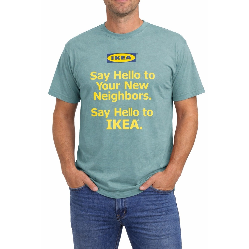 IKEA Promo Graphic T-Shirt "Say Hello To Your New Neighbors" Teal Unisex Casual